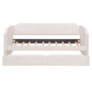 English Elm Twin Velvet Upholstered Daybed with Under Bed Storage Drawers for Small Spaces Beige SF000297AAA