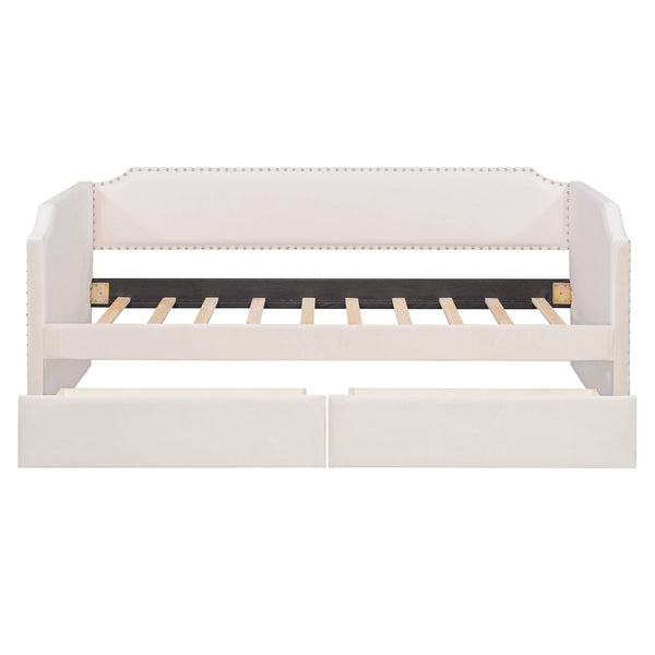 English Elm Twin Velvet Upholstered Daybed with Under Bed Storage Drawers for Small Spaces Beige SF000297AAA