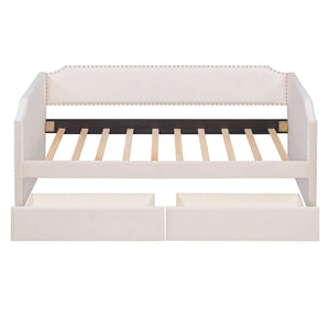 English Elm Twin Velvet Upholstered Daybed with Under Bed Storage Drawers for Small Spaces Beige SF000297AAA