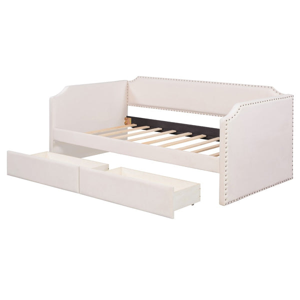 English Elm Twin Velvet Upholstered Daybed with Under Bed Storage Drawers for Small Spaces Beige SF000297AAA