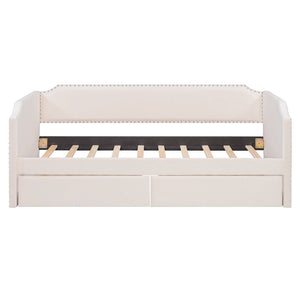English Elm Twin Velvet Upholstered Daybed with Under Bed Storage Drawers for Small Spaces Beige SF000297AAA