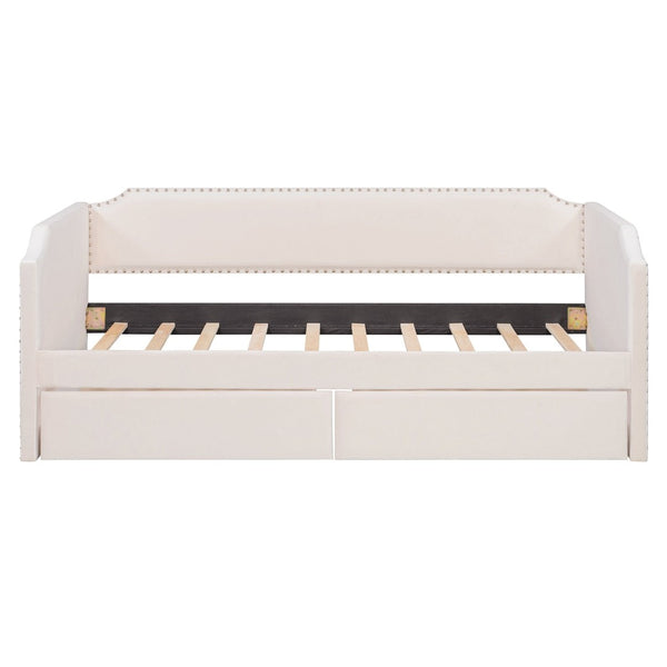 English Elm Twin Velvet Upholstered Daybed with Under Bed Storage Drawers for Small Spaces Beige SF000297AAA