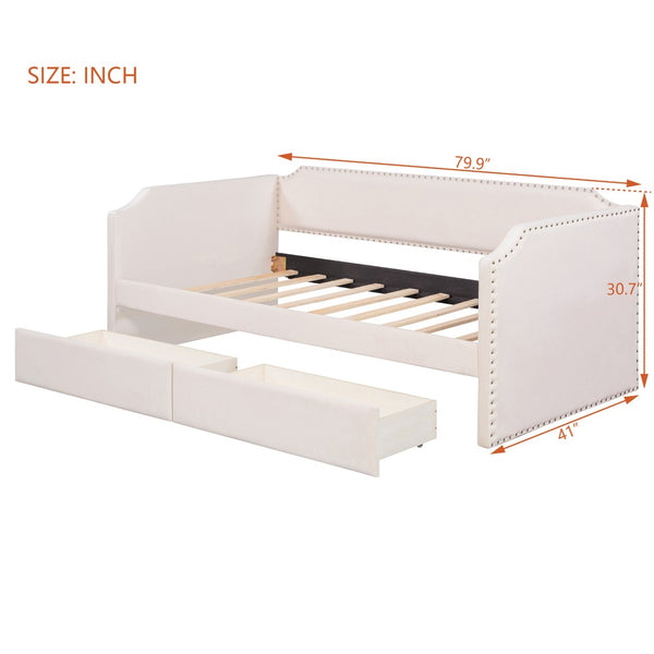English Elm Twin Velvet Upholstered Daybed with Under Bed Storage Drawers for Small Spaces Beige SF000297AAA