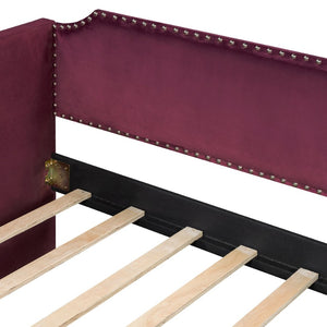 English Elm Twin Velvet Upholstered Daybed with Under Bed Storage Drawers for Small Spaces Wine Red SF000297AAJ