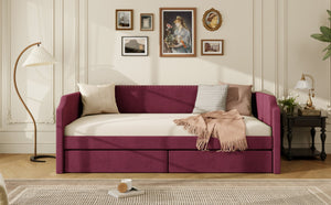 English Elm Twin Velvet Upholstered Daybed with Under Bed Storage Drawers for Small Spaces Wine Red SF000297AAJ