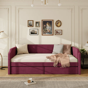 English Elm Twin Velvet Upholstered Daybed with Under Bed Storage Drawers for Small Spaces Wine Red SF000297AAJ