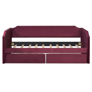 English Elm Twin Velvet Upholstered Daybed with Under Bed Storage Drawers for Small Spaces Wine Red SF000297AAJ