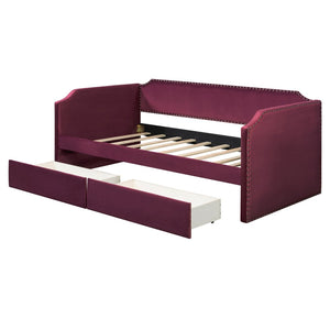 English Elm Twin Velvet Upholstered Daybed with Under Bed Storage Drawers for Small Spaces Wine Red SF000297AAJ
