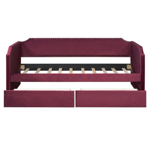 English Elm Twin Velvet Upholstered Daybed with Under Bed Storage Drawers for Small Spaces Wine Red SF000297AAJ