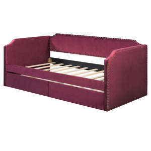 English Elm Twin Velvet Upholstered Daybed with Under Bed Storage Drawers for Small Spaces Wine Red SF000297AAJ
