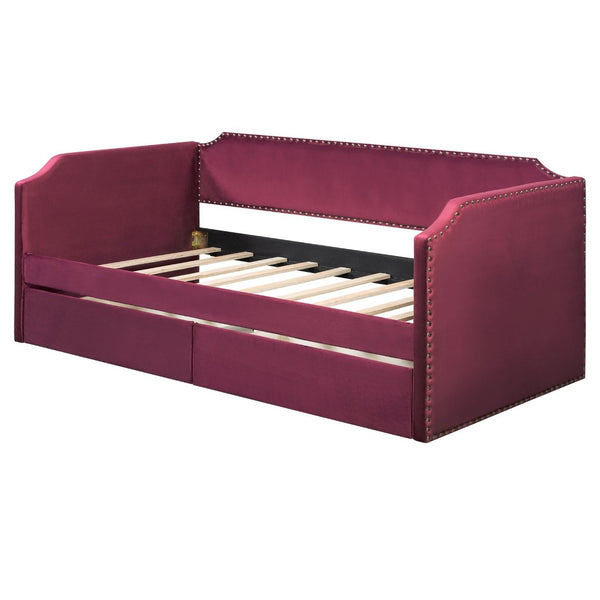 English Elm Twin Velvet Upholstered Daybed with Under Bed Storage Drawers for Small Spaces Wine Red SF000297AAJ