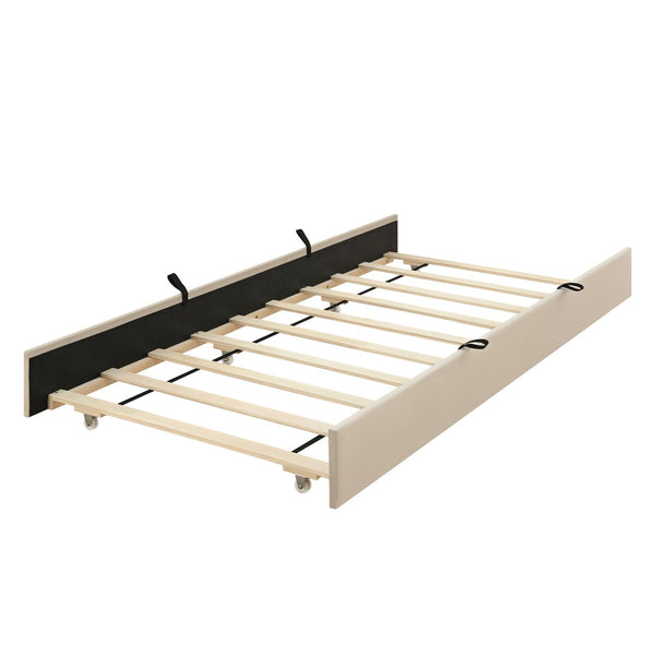 English Elm Queen Velvet Platform Bed with Channel Tufted Headboard and Pull Out Twin Xl Trundle Beige SF000369AAA