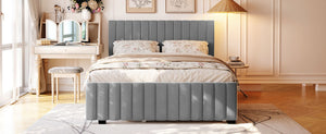 English Elm Queen Velvet Platform Bed with Channel Tufted Headboard and Pull Out Twin Xl Trundle Gray SF000369AAE
