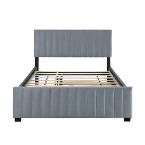 English Elm Queen Velvet Platform Bed with Channel Tufted Headboard and Pull Out Twin Xl Trundle Gray SF000369AAE