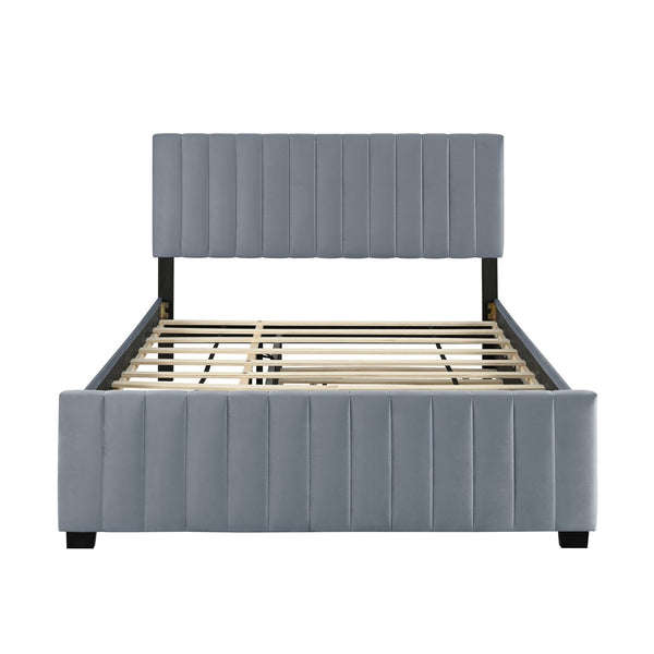 English Elm Queen Velvet Platform Bed with Channel Tufted Headboard and Pull Out Twin Xl Trundle Gray SF000369AAE