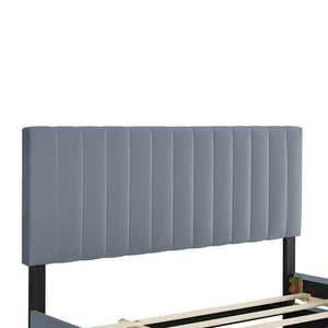English Elm Queen Velvet Platform Bed with Channel Tufted Headboard and Pull Out Twin Xl Trundle Gray SF000369AAE