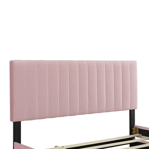English Elm Queen Velvet Platform Bed with Channel Tufted Headboard and Pull Out Twin Xl Trundle Pink SF000369AAH
