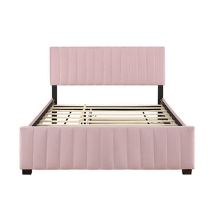 English Elm Queen Velvet Platform Bed with Channel Tufted Headboard and Pull Out Twin Xl Trundle Pink SF000369AAH