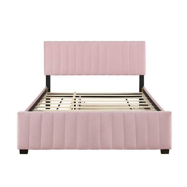 English Elm Queen Velvet Platform Bed with Channel Tufted Headboard and Pull Out Twin Xl Trundle Pink SF000369AAH