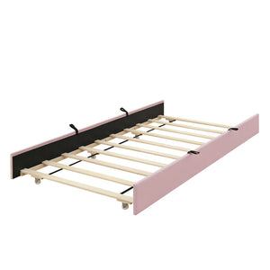 English Elm Queen Velvet Platform Bed with Channel Tufted Headboard and Pull Out Twin Xl Trundle Pink SF000369AAH