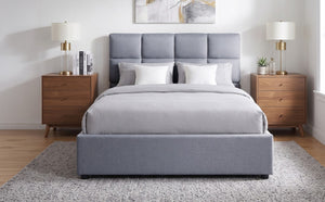 English Elm Twin Storage Bed with Hydraulic Lift Linen Frame and Square Padded Headboard Gray Linen SF000385AAE