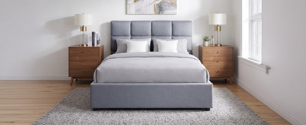 English Elm Twin Storage Bed with Hydraulic Lift Linen Frame and Square Padded Headboard Gray Linen SF000385AAE