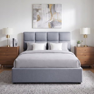 English Elm Twin Storage Bed with Hydraulic Lift Linen Frame and Square Padded Headboard Gray Linen SF000385AAE