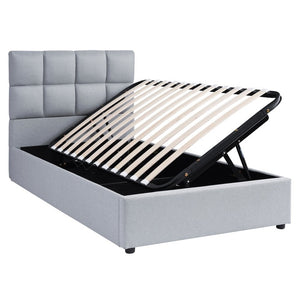 English Elm Twin Storage Bed with Hydraulic Lift Linen Frame and Square Padded Headboard Gray Linen SF000385AAE