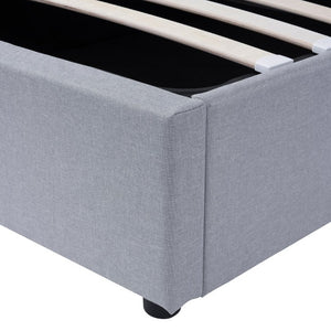 English Elm Twin Storage Bed with Hydraulic Lift Linen Frame and Square Padded Headboard Gray Linen SF000385AAE