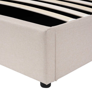 English Elm Twin Storage Bed with Hydraulic Lift Linen Frame and Square Padded Headboard Beige Upholstered SF000485AAA