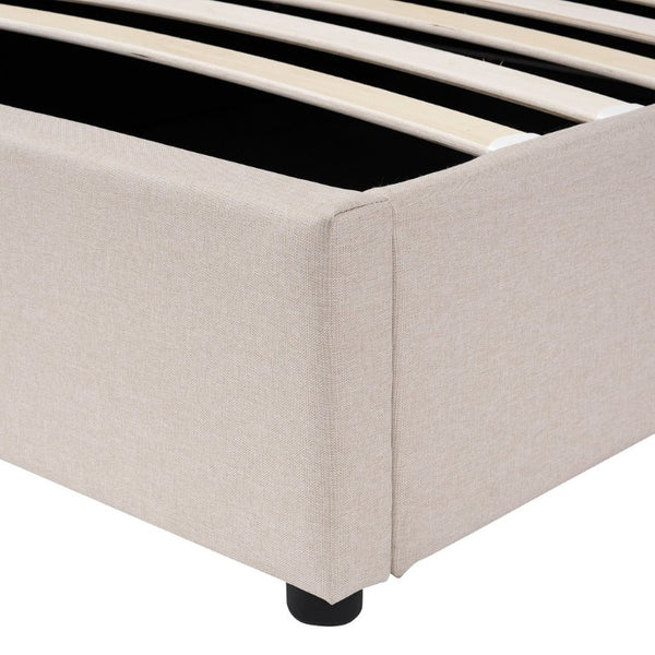 English Elm Twin Storage Bed with Hydraulic Lift Linen Frame and Square Padded Headboard Beige Upholstered SF000485AAA