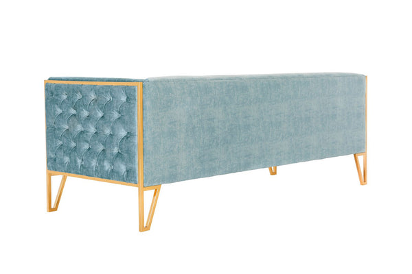 Manhattan Comfort Vector Mid-Century Modern Sofa Ocean Blue and Gold SF008-OB