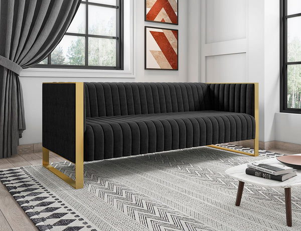Manhattan Comfort Trillium Mid-Century Modern Sofa Black and Gold SF009-BK
