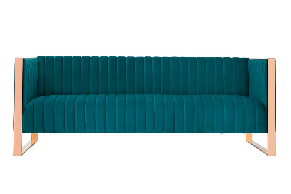 Manhattan Comfort Trillium Mid-Century Modern Sofa Aqua Blue and Gold SF009-TL