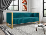 Manhattan Comfort Trillium Mid-Century Modern Sofa Aqua Blue and Gold SF009-TL