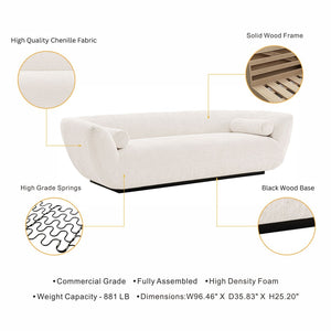 Manhattan Comfort Contemporary Ulka Sofa With Luxurious Chenille Upholstery And Bolster Pillows For Ultimate Comfort Cream Pine Wood Sf011-cr