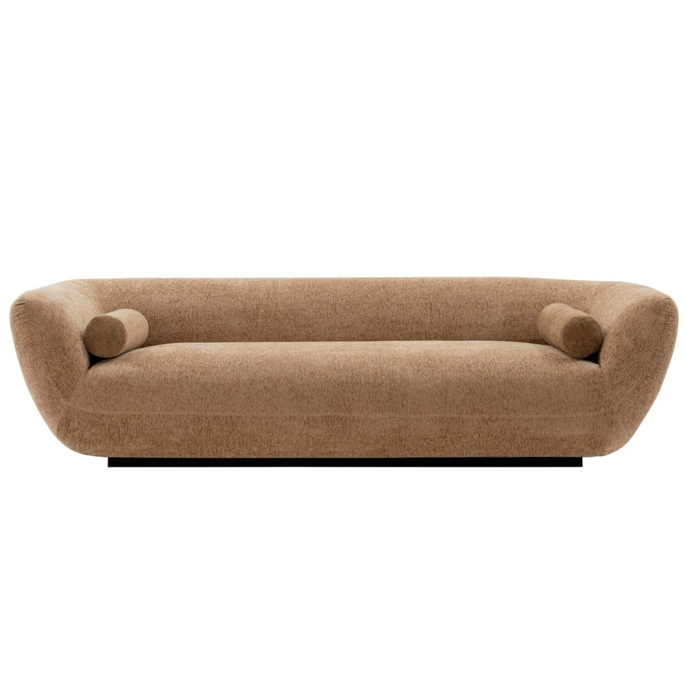 Manhattan Comfort Contemporary Ulka Sofa With Luxurious Chenille Upholstery And Bolster Pillows For Ultimate Comfort Light Brown Pine Wood Sf011-lb