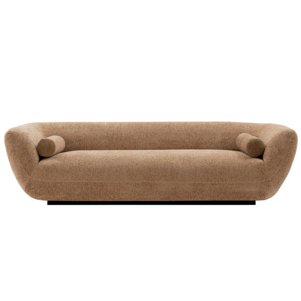 Manhattan Comfort Contemporary Ulka Sofa With Luxurious Chenille Upholstery And Bolster Pillows For Ultimate Comfort Light Brown Pine Wood Sf011-lb