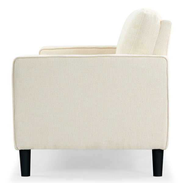 Safavieh Felicianya Modern 3 Seater Sofa - Chic Cream Elegance For Contemporary Living Spaces & Comfort Creme Wood ,Foam ,Fabric ,Plastic Legs Sfa2001a