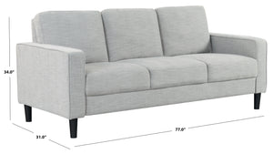 Safavieh Felicianya Modern 3 Seater Sofa - Chic Cream Elegance For Contemporary Living Spaces & Comfort Light Grey Wood ,Foam ,Fabric ,Plastic Legs Sfa2001c