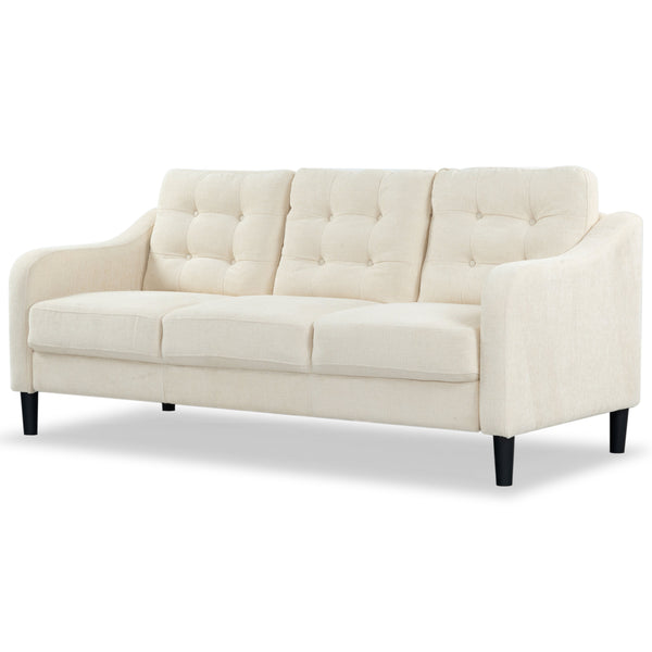 Safavieh Nathaniel Tufted Back 3 Seater Sofa - Luxurious Comfort In Timeless Cream For Your Living Space Creme Wood ,Foam ,Fabric ,Plastic Legs Sfa2005a
