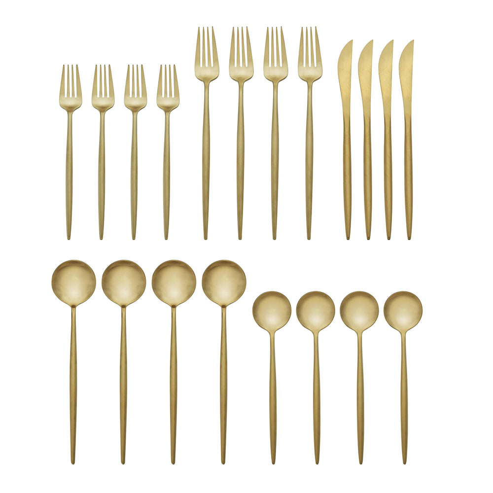 Lenox Zephyr Sculptural Stainless Steel Flatware Set Elegant Multi-piece Service for Four Modern Dining Gold SFB70G20SB