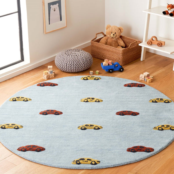 Safavieh Safavieh Kids 806 Hand Tufted Kids Rug Light Blue / Yellow 5' x 5' Round
