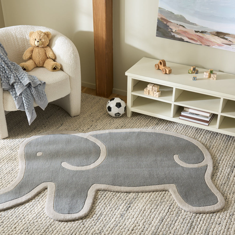 Safavieh Safavieh Hand‑Tufted Kids Rug 5X8 Gray Ivory Wool‑Cotton Low Pile Cozy Durable Nursery Playroom SFK903F-58S