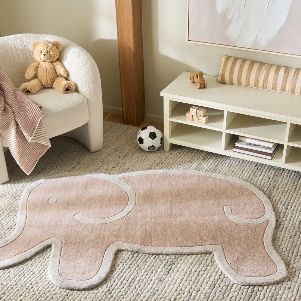 Safavieh Safavieh Hand‑Tufted Kids Rug 5X8 Pink Ivory Wool‑Cotton Low Profile 3/8" Durable Playroom Accent SFK903U-58S