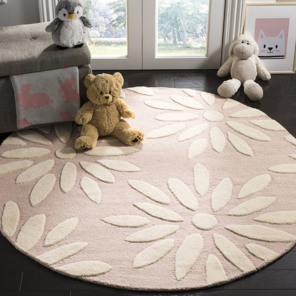 Safavieh Safavieh Kids Hand Tufted Wool Round Rug with Daisy Motif for Nursery or Bedroom 6'-0" x 6'-0" SFK914P-6R