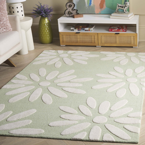 Safavieh Safavieh Kids Hand-tufted Area Rug: Cozy Teal And Ivory Floral Design For Playrooms And Bedrooms Sage ,Ivory Wool Pile Sfk914w-6r