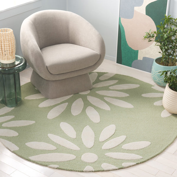 Safavieh Safavieh Kids Hand-tufted Area Rug: Cozy Teal And Ivory Floral Design For Playrooms And Bedrooms Sage ,Ivory Wool Pile Sfk914w-6r