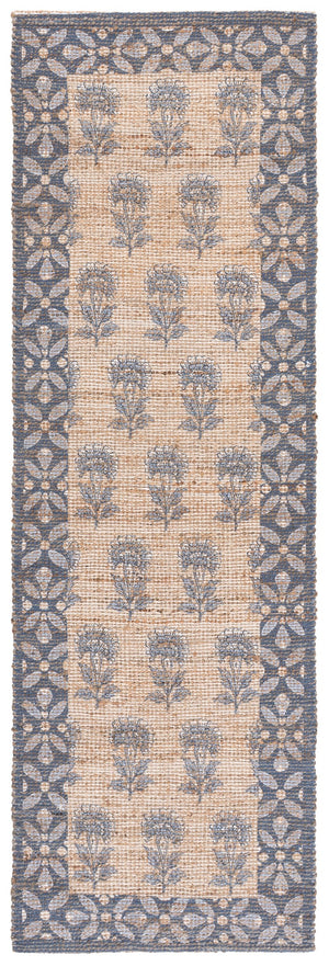 Safavieh Saffron Hand-Woven Natural & Blue Floral Area Rug, Jute-Chenille-Cotton Blend, Low Pile Durable Elegance 6'-0" x 9'-0" SFN404M-6