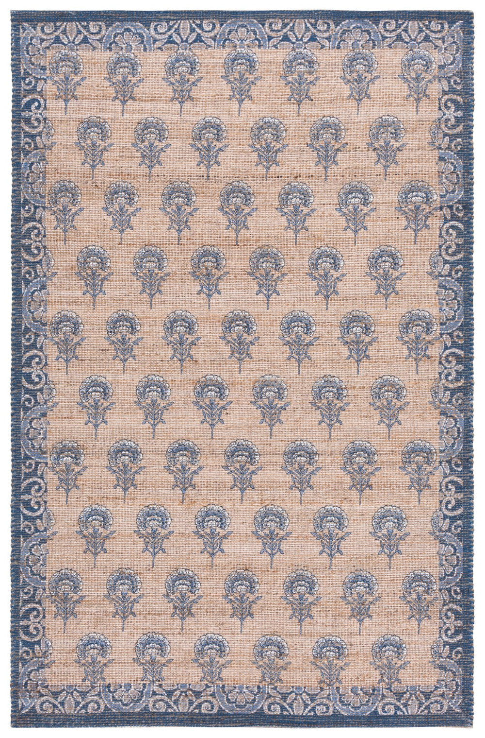 Safavieh Saffron Hand-Woven Jute Runner With Blue Floral Motif, Durable Mixed-Fiber Texture For Hallway Elegance 2'-3" x 8'-0" SFN404M-28